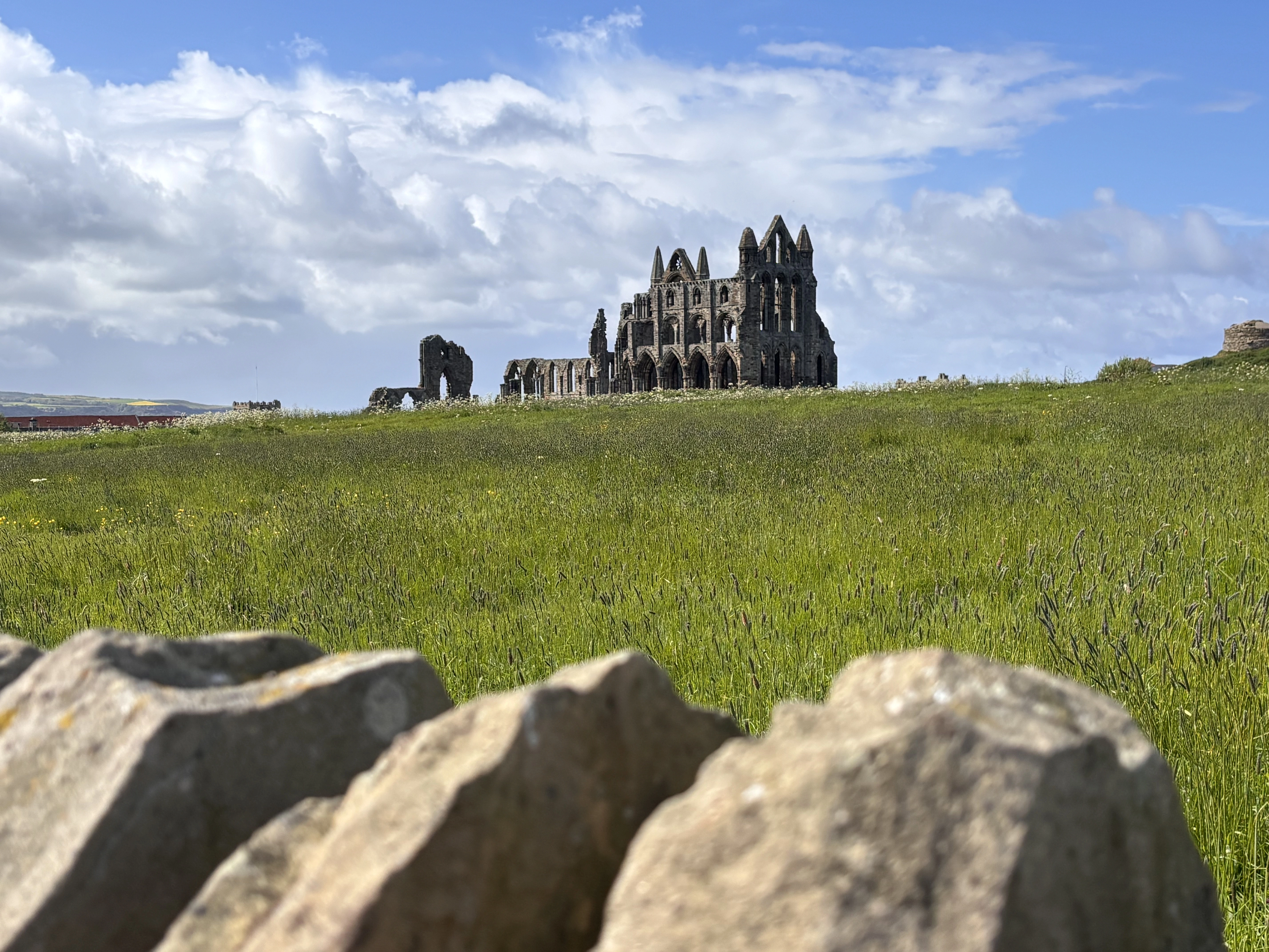 The ruined Whitby Abbey above the harbour on the Yorkshire coast
